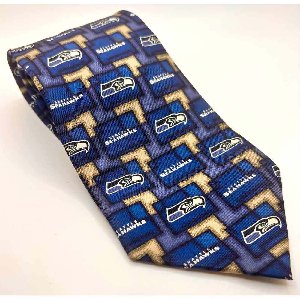 Eagles Wings NFL Seattle Seahawks Men's Silk Necktie Blue Geo Logo